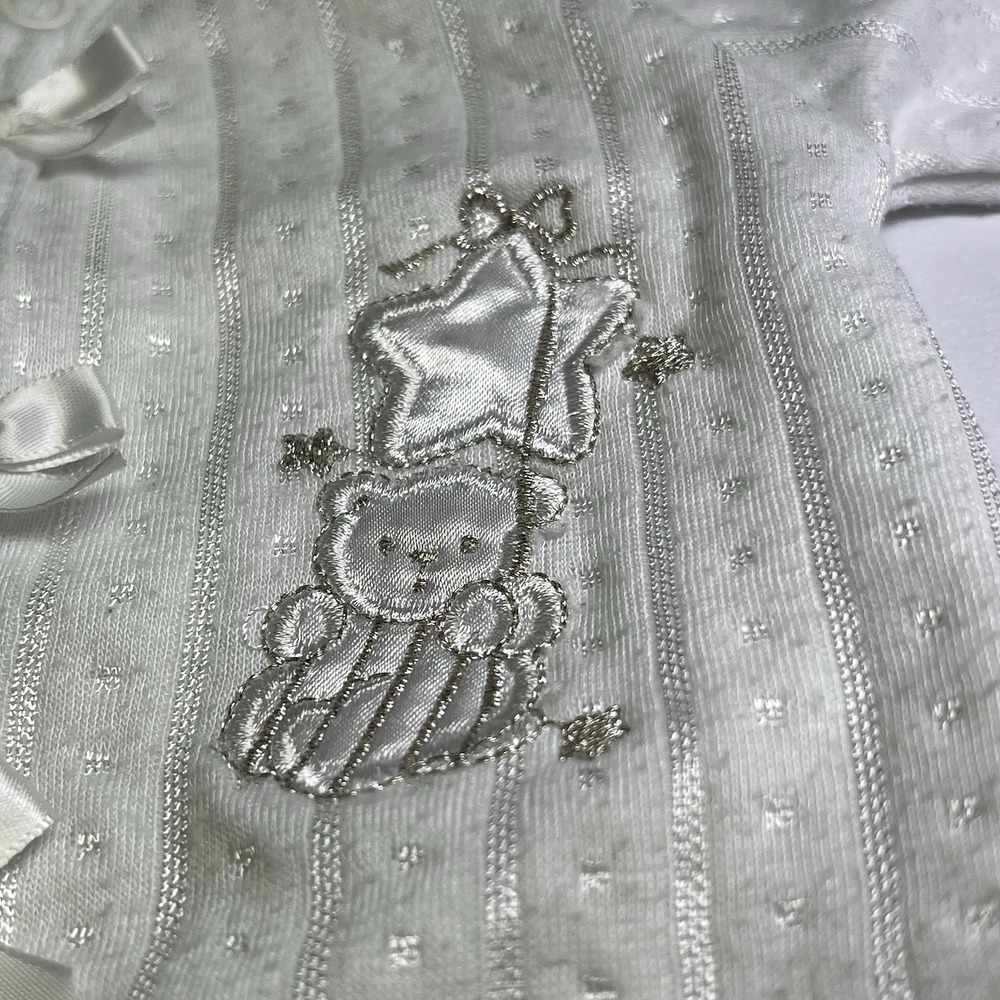 Vintage Tiny Tots Sheer White Baby Romper Footed Sleeper Embroidered Baby Gro - Picture 2 of 5